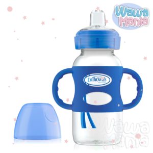 BIBERÓN CON ASAS OPT + BOCA ANCHA 9OZ AZUL